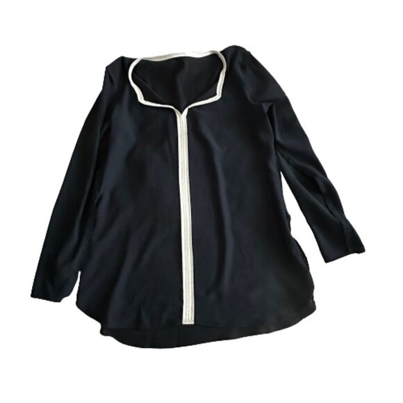 Ann Taylor Women's Small Black & White Long Sleeves Pullover V-neck Blouse Top - Picture 11 of 15